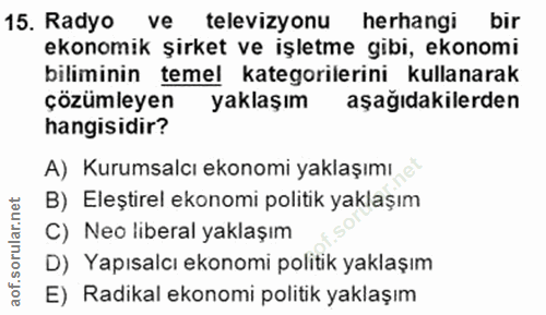 15. soru: Radyo ve televizyonu herhangi bir ekonomik şirket ve işletme gibi, ekonomi biliminin temel kategorilerini kullanarak…