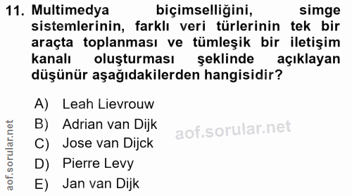 11. soru: Multimedya biçimselliğini, simge sistemlerinin, farklı veri türlerinin tek bir araçta toplanması ve tümleşik bir ilet…