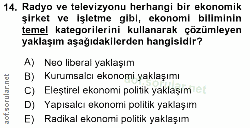 14. soru: Radyo ve televizyonu herhangi bir ekonomik şirket ve işletme gibi, ekonomi biliminin temel kategorilerini kullanarak…