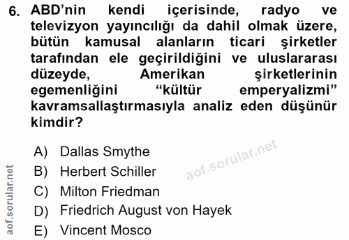 6. soru: ABD'nin kendi içerisinde, radyo ve televizyon yayıncılığı da dahil olmak üzere, bütün kamusal alanların ticari şirket…