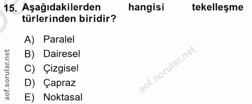 15. soru: Aşağıdakilerden hangisi tekelleşme türlerinden biridir? A) Paralel B) Dairesel C) Çizgisel D) Çapraz E) Noktasal