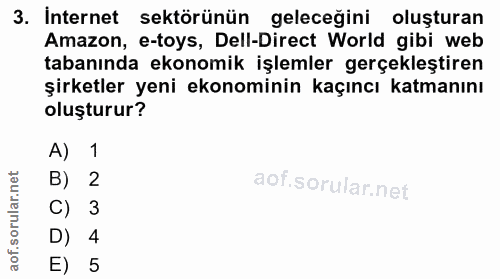 3. soru: İnternet sektörünün geleceğini oluşturan Amazon, e-toys, Dell-Direct World gibi web tabanında ekonomik işlemler gerçe…