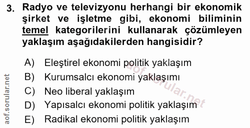 3. soru: Radyo ve televizyonu herhangi bir ekonomik şirket ve işletme gibi, ekonomi biliminin temel kategorilerini kullanarak…