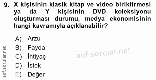 9. soru: X kişisinin klasik kitap ve video biriktirmesi ya da Y kişisinin DVD koleksiyonu oluşturması durumu, medya ekonomisin…