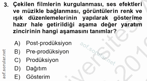 3. soru: Çekilen filmlerin kurgulanması, ses efektleri ve müzikle bağlanması, görüntülerin renk ve ışık düzenlemelerinin yapıl…