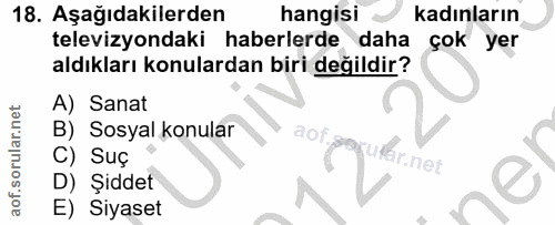18. soru: Aşağıdakilerden hangisi kadınların televizyondaki haberlerde daha çok yer aldıkları konulardan biri değildir? A) Sana…