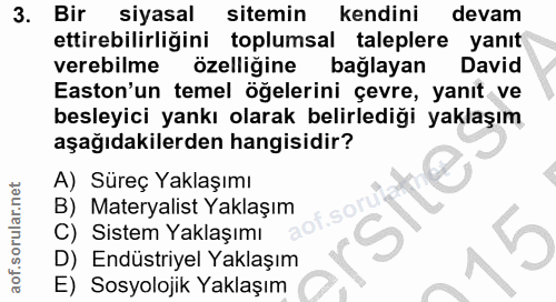 3. soru: Bir siyasal sitemin kendini devam ettirebilirliğini toplumsal taleplere yanıt verebilme özelliğine bağlayan David Eas…