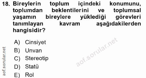 18. soru: Bireylerin toplum içindeki konumunu, toplumdan beklentilerini ve toplumsal yaşamın bireylere yüklediği görevleri tanı…