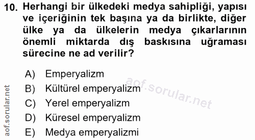 10. soru: Herhangi bir ülkedeki medya sahipliği, yapısı ve içeriğinin tek başına ya da birlikte, diğer ülke ya da ülkelerin med…