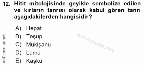 12. soru: Hitit mitolojisinde geyikle sembolize edilen ve kırların tanrısı olarak kabul gören tanrı aşağıdakilerden hangisidir?…