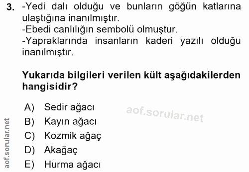 3. soru: -Yedi dalı olduğu ve bunların göğün katlarına ulaştığına inanılmıştır. -Ebedi canlılığın sembolü olmuştur. -Yapraklar…