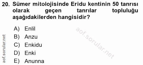 20. soru: Sümer mitolojisinde Eridu kentinin 50 tanrısı olarak geçen tanrılar topluluğu aşağıdakilerden hangisidir? A) Enlil B)…