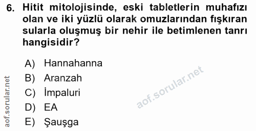 6. soru: Hitit mitolojisinde, eski tabletlerin muhafızı olan ve iki yüzlü olarak omuzlarından fışkıran sularla oluşmuş bir neh…