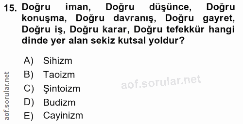 15. soru: Doğru iman, Doğru düşünce, Doğru konuşma, Doğru davranış, Doğru gayret, Doğru iş, Doğru karar, Doğru tefekkür hangi d…