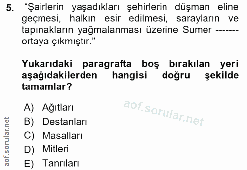 5. soru: "Şairlerin yaşadıkları şehirlerin düşman eline geçmesi, halkın esir edilmesi, sarayların ve tapınakların yağmalanması…