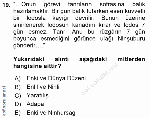 19. soru: "...Onun görevi tanrıların sofrasına balık hazırlamaktır. Bir gün balık tutarken esen kuvvetli bir lodosla kayığı dev…