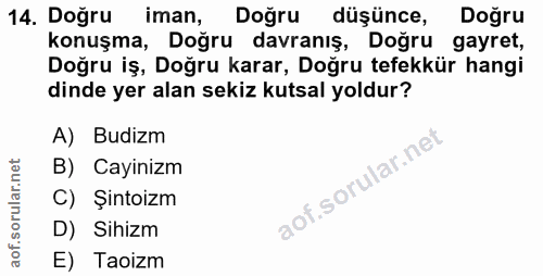 14. soru: Doğru iman, Doğru düşünce, Doğru konuşma, Doğru davranış, Doğru gayret, Doğru iş, Doğru karar, Doğru tefekkür hangi d…