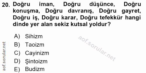 20. soru: Doğru iman, Doğru düşünce, Doğru konuşma, Doğru davranış, Doğru gayret, Doğru iş, Doğru karar, Doğru tefekkür hangi d…