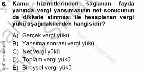 6. soru: Kamu : hizmetlerinden sağlanan fayda yanında vergi yansımasının net sonucunun da dikkate alınması ile hesaplanan verg…