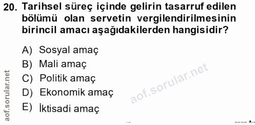 20. soru: Tarihsel süreç içinde gelirin tasarruf edilen bölümü olan servetin vergilendirilmesinin birincil amacı aşağıdakilerde…