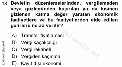 13. soru: Devletin düzenlemelerinden, vergilemeden veya gözleminden kaçırılan ya da kısmen gizlenen katma değer yaratan ekonomi…