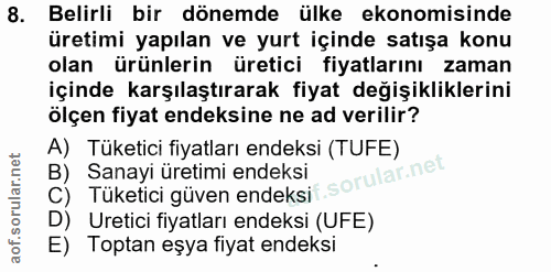 8. soru: Belirli bir dönemde ülke ekonomisinde üretimi yapılan ve yurt içinde satışa konu olan ürünlerin üretici fiyatlarını z…