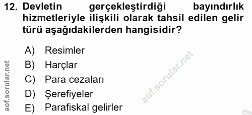 12. soru: Devletin gerçekleştirdiği bayındırlık hizmetleriyle ilişkili olarak tahsil edilen gelir türü aşağıdakilerden hangisid…