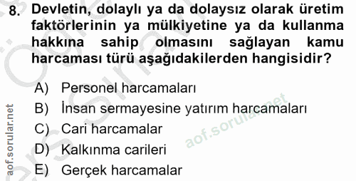 8. soru: Devletin, dolaylı ya da dolaysız olarak üretim faktörlerinin ya mülkiyetine ya da kullanma hakkına sahip olmasını sağ…
