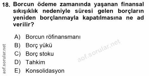 18. soru: Borcun ödeme zamanında yaşanan finansal sıkışıklık nedeniyle süresi gelen borçların yeniden borçlanmayla kapatılmasın…