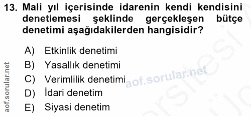 13. soru: Mali yıl içerisinde idarenin kendi kendisini denetlemesi şeklinde gerçekleşen bütçe denetimi aşağıdakilerden hangisid…