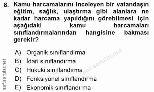 8. soru: Kamu harcamalarını inceleyen bir vatandaşın eğitim, sağlık, ulaştırma gibi alanlara ne kadar harcama yapıldığını göre…