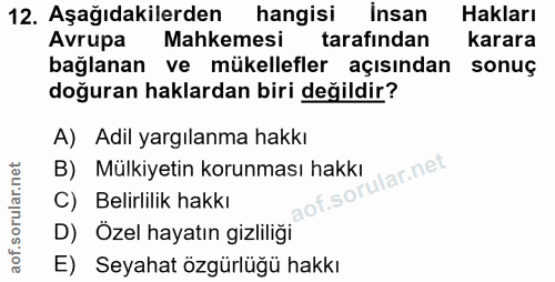 12. soru: Aşağıdakilerden| hangisi insan Hakları Avrupa Mahkemesi tarafından karara bağlanan ve mükellefler açısından sonuç doğ…