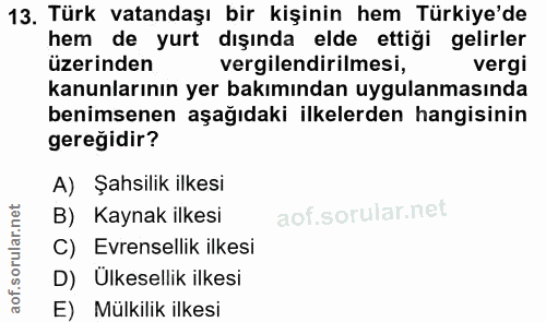 13. soru: Türk vatandaşı bir kişinin hem Türkiye'de hem de yurt dışında elde ettiği gelirler üzerinden vergilendirilmesi, vergi…