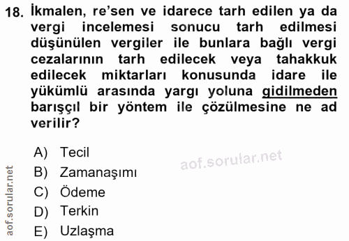 18. soru: Ikmalen, re'sen ve idarece tarh edilen ya da vergi incelemesi sonucu tarh edilmesi düşünülen vergiler ile bunlara bağ…