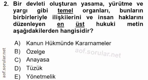 2. soru: Bir devleti oluşturan yasama, yürütme ve yargı gibi temel organları, bunların birbirleriyle ilişkilerini ve insan hak…