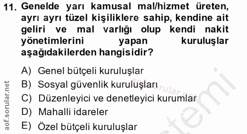 11. soru: Genelde yarı kamusal mal/hizmet üreten, ayrı ayrı tüzel kişiliklere sahip, kendine ait geliri ve mal varlığı olup ken…