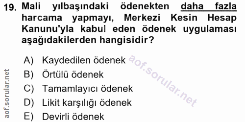 19. soru: Mali yılbaşındaki ödenekten daha fazla harcama yapmayı, Merkezi Kesin Hesap Kanunu'yla kabul eden ödenek uygulaması a…