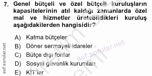 7. soru: Genel bütçeli ve özel bütçeli kuruluşların kapasitelerinin atıl kaldığı zamanlarda özel mal ve hizmetler üretebildikl…