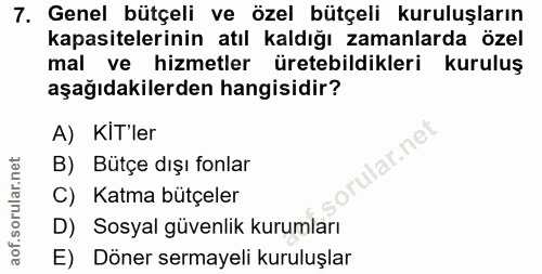 7. soru: Genel bütçeli ve özel bütçeli kuruluşların kapasitelerinin atıl kaldığı zamanlarda özel mal ve hizmetler üretebildikl…