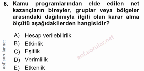 6. soru: Kamu programlarindan elde edilen net kazançların bireyler, gruplar veya bölgeler arasındaki dağılımıyla ilgili olan k…