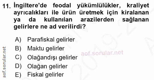 11. soru: İngiltere'de feodal yükümlülükler, kraliyet ayrıcalıkları ile ürün üretmek için kiralanan ya da kullanılan arazilerde…