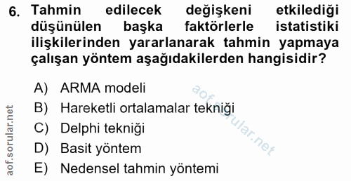 6. soru: Tahmin edilecek değişkeni etkilediği düşünülen başka faktörlerle istatistiki ilişkilerinden yararlanarak tahmin yapma…