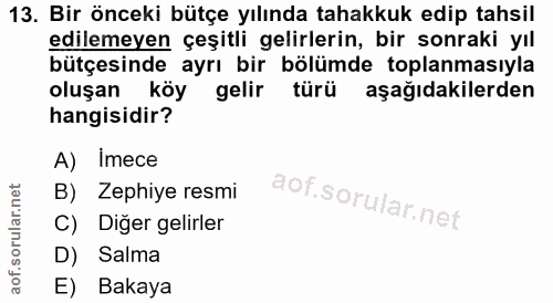 13. soru: Bir önceki bütçe yılında tahakkuk edip tahsil edilemeyen çeşitli gelirlerin, bir sonraki yıl bütçesinde ayrı bir bölü…