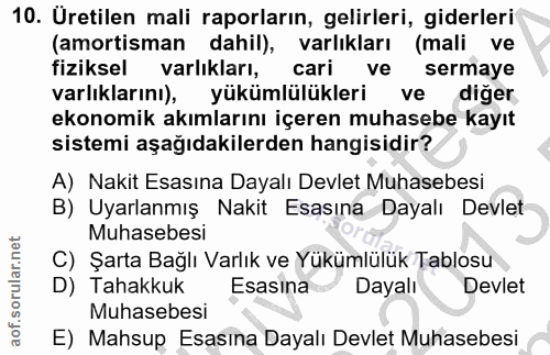 10. soru: Uretilen mali raporların, gelirleri, giderleri (amortisman dahil), varlıkları (mali ve fiziksel varlıkları, cari ve s…