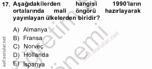 17. soru: Aşağıdakilerden hangisi 1990'ların ortalarında mali öngörü hazırlayarak yayınlayan ülkelerden biridir? A) Almanya B)…
