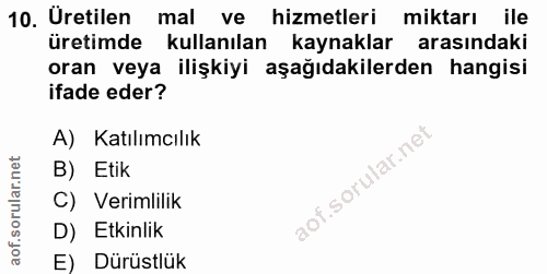 10. soru: Uretilen mal ve hizmetleri miktarı ile üretimde kullanılan kaynaklar arasındaki oran veya ilişkiyi aşağıdakilerden ha…