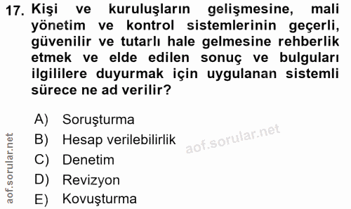 17. soru: Kişi ve kuruluşların gelişmesine, mali yönetim ve kontrol sistemlerinin geçerli, güvenilir ve tutarlı hale gelmesine…