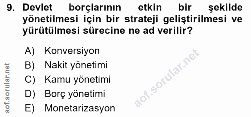 9. soru: Devlet borçlarının etkin bir şekilde yönetilmesi için bir strateji geliştirilmesi ve yürütülmesi sürecine ne ad veril…
