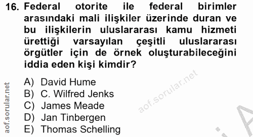 16. soru: Federal otorite ile federal birimler arasındaki mali ilişkiler üzerinde duran ve bu ilişkilerin uluslararası kamu hiz…