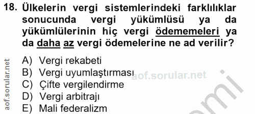 18. soru: Ulkelerin vergi sistemlerindeki farklılıklar sonucunda vergi yükümlüsü ya da yükümlülerinin hiç vergi ödememeleri ya…